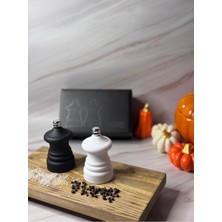 Feyza Design Çiftli Baharat Öğütücü Seti, Siyah ve Beyaz, 9 Cm, Tuzluk ve Karabiber Değirmeni