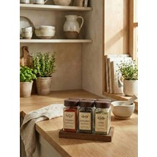 Feyza Design 6'lı Ahşap Standlı Kare Baharatlık Seti 140 ml Koyu Kahve