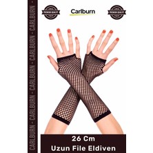 Carlburn #eldiven Modern Şık Aksesuar Uzun 26 cm Esnek Kostüm Parti Sahne Siyah Renk Uzun File Eldiven
