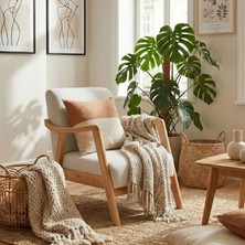 Zem Favela Bohem Berjer Natürel Ahşap Kırık Beyaz Konforlu Oturum ve Şık Dekor