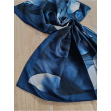 Cadde Dükkanı Büyük Çiçek Desenli Şal Mavi