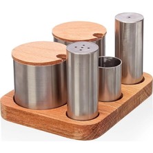 Feyza Design Ahşaplı Tuzluk Takımı Beşli Set, Şık ve Kullanışlı Mutfağınıza Özel