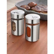 Feyza Design Paslanmaz Çelik Baharatlık Seti, 3 Delikli, Cam Pencereli, Sızdırmaz Kapaklı