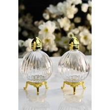 Feyza Design Şık 2’li Gold Ayaklı Çizgili Cam Tuzluk ve Biberlik Takımı