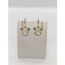 Cadde Dükkanı Yıldızlı Incili Gold Renk Sallantılı Çelik Küpe