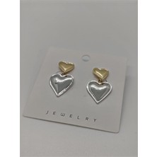 Cadde Dükkanı 2 Kalpli Silver Gold Çelik Küpe