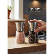 Feyza Design 2'li Mini Cam ve Çelik Tuz Karabiber Değirmeni Seti, Şık Kahvaltı Sunumu