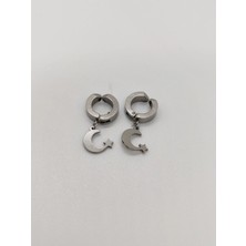 Cadde Dükkanı Kıstırmalı Erkek Çelik Küpe Silver Ay Yıldız