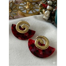 Cadde Dükkanı Yelpaze Şekilli Bordo Kırçıllı Çelik Küpe