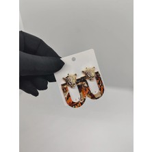 Cadde Dükkanı Çelik Kaplan Figürlü Turuncu Leopar Desenli Küpe