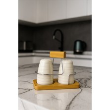 Feyza Design Bambu ve Porselen Detaylı Tuzluk Seti, Şık ve Doğal Tasarım