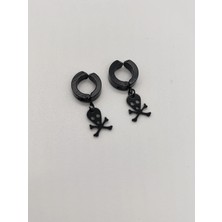 Cadde Dükkanı Kıstırmalı Erkek Çelik Küpe Siyah Kurukafa