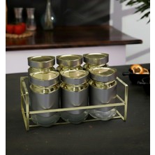 Feyza Design 6'lı Üçgen Vakum Kapaklı Cam Baharatlık Seti ve Metal Stant