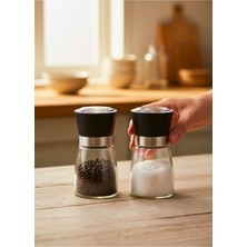 Feyza Design 2'li Günlük Kullanım Seti, 13 cm Cam Tuz ve Karabiber Değirmeni