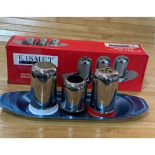 Feyza Design Paslanmaz Metal Tuzluk Takımı, Şık ve Dayanıklı Baharat Seti