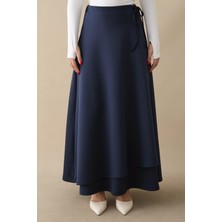 inStyle Yandan Bağlamalı Lacivert Scuba Etek