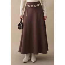 inStyle Kloş Beli Lastikli Scuba Etek Acı Kahve %100 Polyester Malzemeden Üretilmiştir