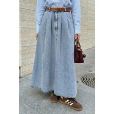 inStyle Çift Cep Kloş Mavi Kot Etek