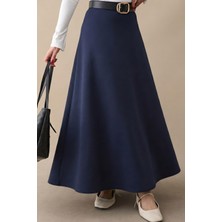 inStyle Kloş Beli Lastikli Scuba Lacivert Etek