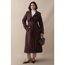 inStyle Tek Kapaklı Cepli Kuşaklı Acı Kahve Kaşe Kaban