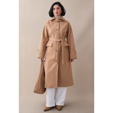 inStyle Yakası Apoletli Kapak Cep Camel Kaşe Kaban