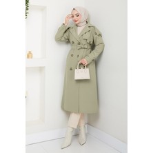 inStyle Omuzları Apolet Detaylı Astarlı Mint Yeşili Trençkot