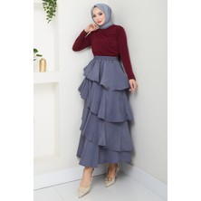 inStyle Fırfırlı Kat Kat Uzun Modal Etek Gri