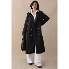 inStyle Çapraz Cep Detaylı Siyah Trençkot