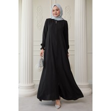 inStyle Kolu Büzgülü Boydan Biyeli Siyah Ferace