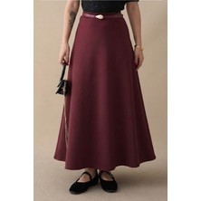 inStyle Kloş Beli Lastikli Scuba Bordo Etek