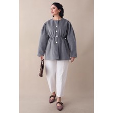 inStyle Beli Lastikli Astarlı Kaşe Gri Kaban