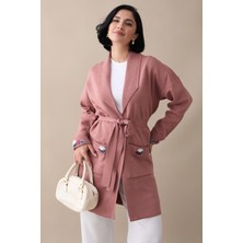 inStyle Cepleri ve Kolları Nakış Işlemeli Gül Kurusu Triko Ceket