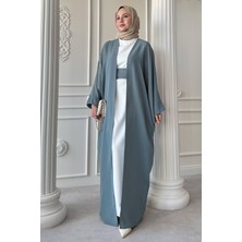 inStyle Dökümlü Taşlı Elbiseli Mint Yeşili Abaya