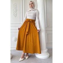 inStyle Pileli Kuşak Detay Sarı Etek