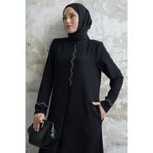 inStyle Sarmal Taş Detaylı Petek Siyah Ferace