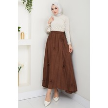 inStyle Fiyonk Detay Beli Lastikli Acı Kahve Etek