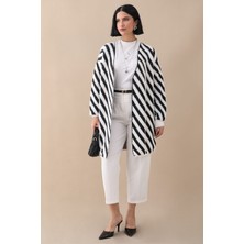 inStyle Şeritli Tüylü Siyah Triko Hırka