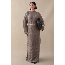 inStyle Ajurlu Sütlü Kahve Triko Elbise