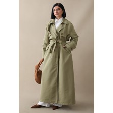 inStyle Çift Kapaklı Kuşaklı Mint Yeşili Trençkot