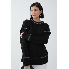 inStyle Biye Detay Şardonlu Kazak Siyah