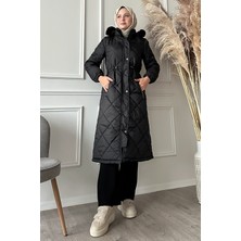 inStyle Beli Büzgülü Kapitone Mont Siyah