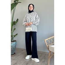 inStyle Çizgili Salaş Beyaz Gömlek