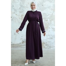 inStyle Salvia Salaş Kol Biye Desenli Mürdüm Ferace