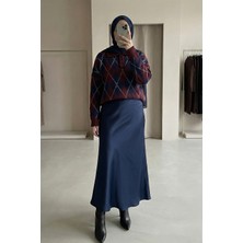 inStyle Saten Lacivert Kloş Etek