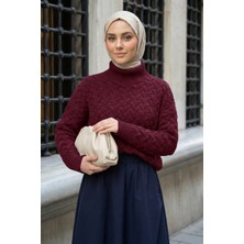 inStyle Örgülü Bordo Balıkçı Yaka Triko Kazak