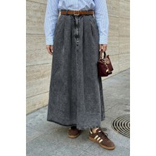 inStyle Çift Cep Kloş Gri Kot Etek