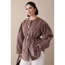 inStyle Beli Lastikli Astarlı Kaşe Sütlü Kahve Kaban