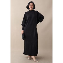 inStyle Uzun Balon Kol Siyah Triko Elbise