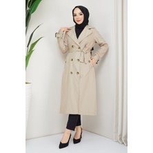 inStyle Kruvaze Yaka Kuşaklı Astarlı Taş Trençkot