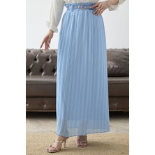 inStyle Kemerli Beli Büzgü Şifon Etek - Bebe Mavisi